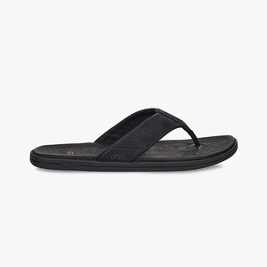 Ugg Seaside Leather Men Slippers Black (7450FXOQH)